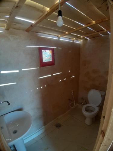 锡瓦M Biama Island的一间带卫生间、水槽和窗户的浴室