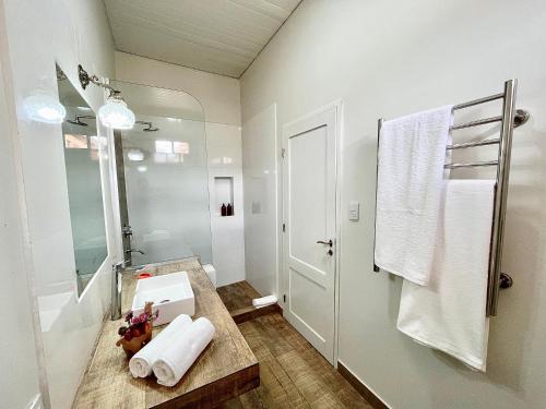 蒂尔卡拉Bella Tilcara Boutique Hotel的白色的浴室设有水槽和淋浴。