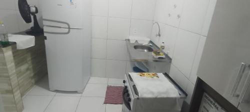 路易斯科雷亚Chalé Encanto do Mar 1的一间带水槽和微波炉的小浴室
