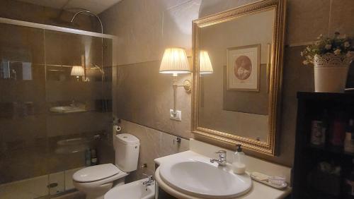 雷阿尔城CASA BLANCA的一间带卫生间、水槽和镜子的浴室