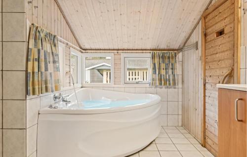 菲耶里茨莱乌Stunning Home In Fjerritslev With Wifi的带窗户的浴室内的白色浴缸