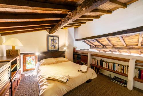 MontferrerVilla Casablanca的一间卧室设有一张床和一个书架