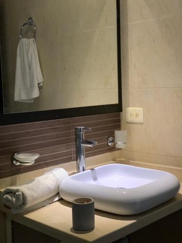 普拉多Isla Privada al interior de Colombia en Prado Tolima的浴室设有白色水槽和镜子