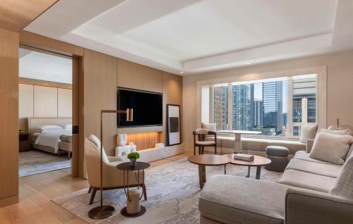 芝加哥芝加哥柏悦酒店的带沙发和电视的客厅