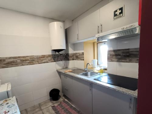 波尔图Bonjoia Apartments的厨房配有水槽和炉灶 顶部烤箱