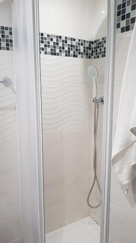钱皮诺罗马钱皮诺甜蜜生活旅馆的浴室里设有玻璃门淋浴