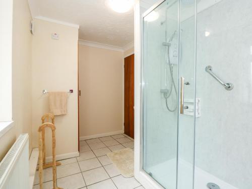 Terrington Saint ClementSheppard's Hut的带淋浴的浴室和玻璃门