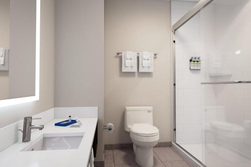 艾伯特亲王城Holiday Inn Express & Suites Prince Albert - South, an IHG Hotel的白色的浴室设有卫生间和淋浴。