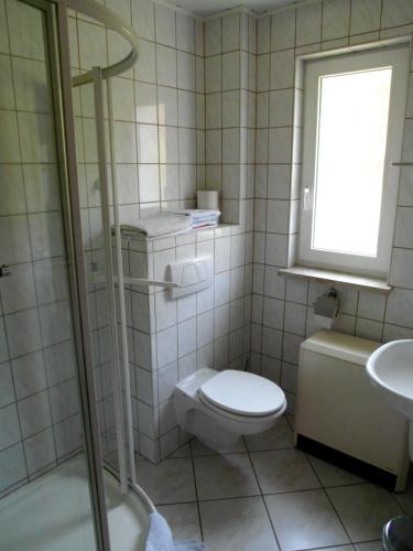 马瑟尔贝格Ferienhaus Barbara的一间带卫生间、水槽和窗户的浴室