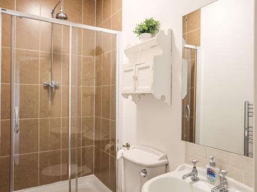 RhoscolynCabbage Patch的带淋浴、卫生间和盥洗盆的浴室