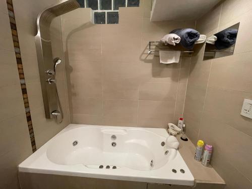 科尔多瓦bedroom and private bathroom Habitacion y baño privado - en una casa的一间带浴缸的浴室