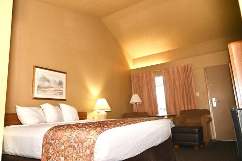 NewportFortune Inn & Suites的酒店客房设有床和窗户。