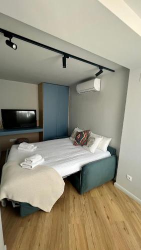 马拉加Belle Vue Malaga Suite的一间卧室配有一张大床和一张沙发
