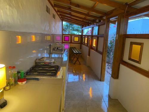 卡诺阿Jardin Pacifico的客房内的厨房配有炉灶烤箱