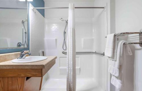 奥兰多Extended Stay America Select Suites - Orlando - East的带淋浴和盥洗盆的浴室