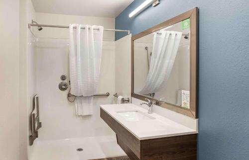 普利茅斯会议Extended Stay America Suites - Philadelphia - Plymouth Meeting - West的一间带水槽、淋浴和镜子的浴室