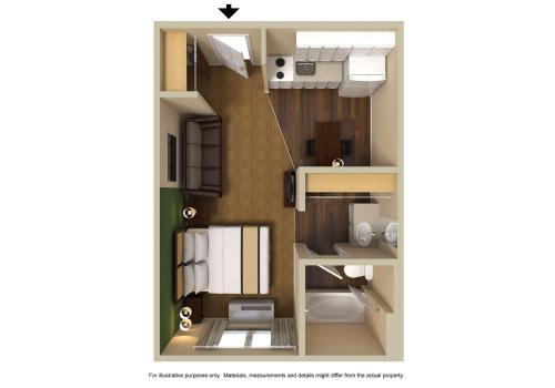 杰克逊维尔长住美国酒店 - 杰克逊维尔 - 迪尔伍德公园的小型公寓的平面图,设有浴室