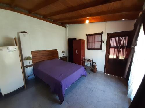 圣米格尔-德尔蒙特Alquileres en san miguel del monte的一间卧室,在房间内配有一张紫色的床
