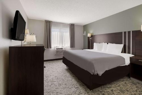 坎顿名人堂品质酒店的配有一张床和一台平面电视的酒店客房