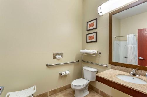凯夫城山洞城康福特茵酒店&套房的一间带卫生间、水槽和镜子的浴室