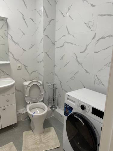 Prigorodnyyоднокомнатная квартира的一间带卫生间和洗衣机的浴室