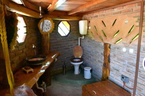 Treinta y TresLa Oca en el Cielo的小木屋内的浴室设有卫生间和水槽