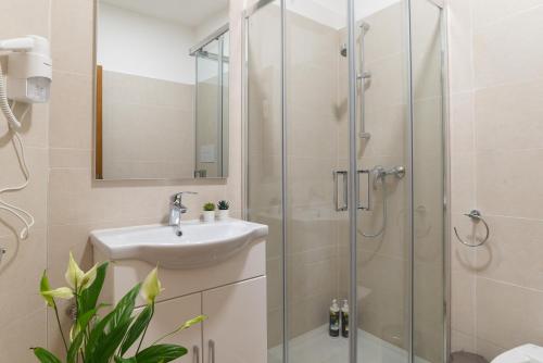 特雷维索Lombardi House的带淋浴和盥洗盆的浴室