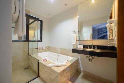 陶巴特Faro Hotel Taubaté的带浴缸和盥洗盆的浴室