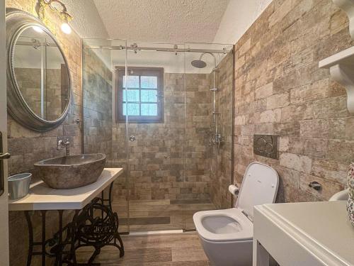 季亚科普通Casa Calma Villa Greece的一间带水槽、卫生间和镜子的浴室