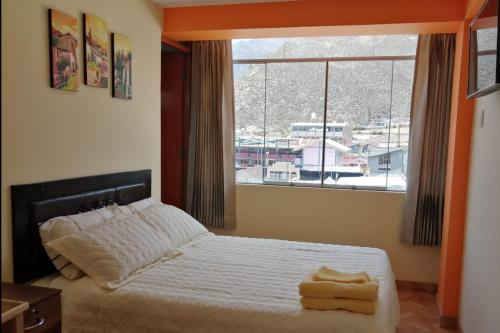 奇瓦伊ANDINOS DEL COLCA的一间卧室设有一张床和一个大窗户