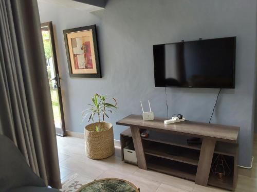 利隆圭Rena Apartment的客厅的墙上配有平面电视。