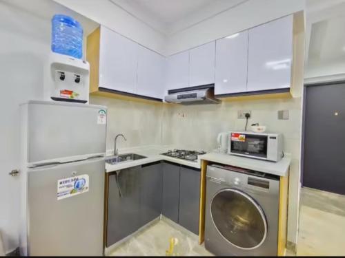 内罗毕The place rich的厨房配有冰箱和洗衣机。