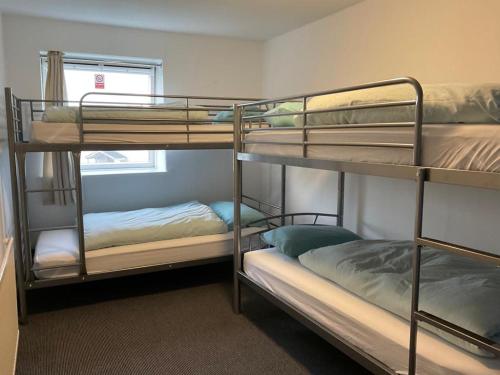 纽基Blue Room Hostel Newquay的宿舍间内的3张双层床
