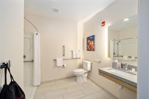 奥卡拉Candlewood Suites - Ocala I-75, an IHG Hotel的一间带卫生间、水槽和镜子的浴室