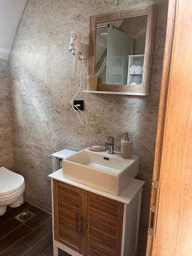 DragashVilla standard n'Bjeshkë的一间带水槽、镜子和卫生间的浴室