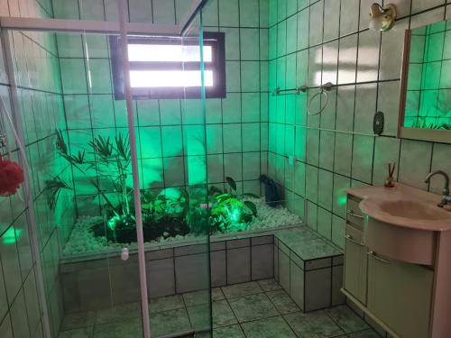 迈林克Casa Campo Tipo Fazenda的浴室设有淋浴内的鱼缸