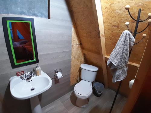 MantaGlamping Cabaña el Porvenir 10601的浴室配有白色卫生间和盥洗盆。