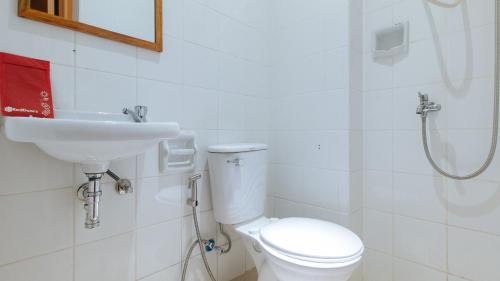 TagumRedDoorz @ PVC Pension Haus的一间带水槽、卫生间和淋浴的浴室