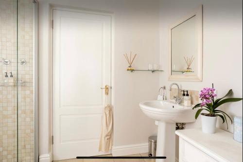 开普敦Guest suite - Leafy Constantia Guest House的白色的浴室设有水槽和镜子