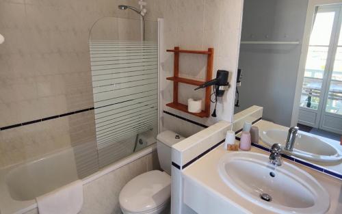 滨海苏拉克Hôtel Michelet Plage的一间带水槽、卫生间和淋浴的浴室