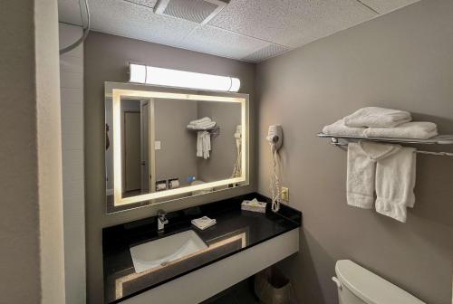 苏圣玛丽Motel 6 Sault Ste. Marie, ON的一间带水槽和镜子的浴室