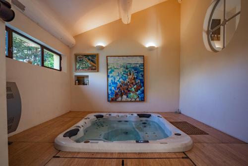 圣雷米普罗旺斯MAS DES FLEURS的一个带画室的按摩浴缸