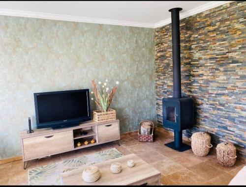 莫什港Casa De Campo Natureza的一间带电视和壁炉的客厅