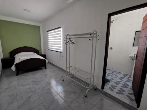 塔里哈El Depa de Saulo的一间带淋浴的浴室和一张位于客房内的床