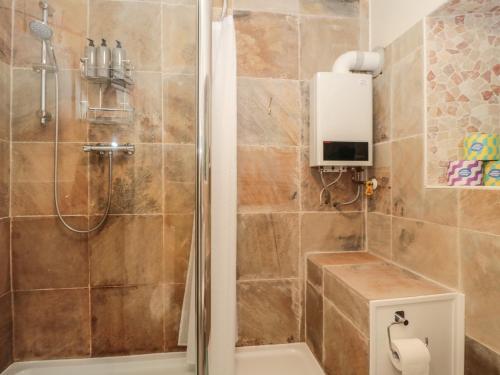 兰波特Pear Tree Lodge的带淋浴和卫生间的浴室