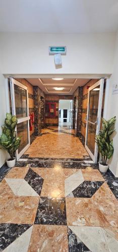 迪拜SKY 9 Hostel ,UNION METRO的空的走廊,有盆栽的大堂