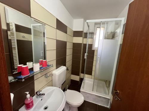 莫内亚萨Cabana Didana的浴室配有卫生间、盥洗盆和淋浴。