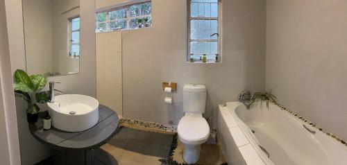 布隆方丹Le Petit Guesthouse的浴室配有卫生间、盥洗盆和浴缸。