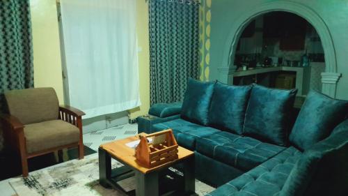 KiganjoHotfoot Homestays的客厅配有绿色沙发和椅子
