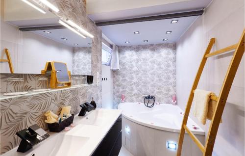 萨格勒布2 Bedroom Gorgeous Home In Zagreb的浴室配有白色水槽和浴缸。
